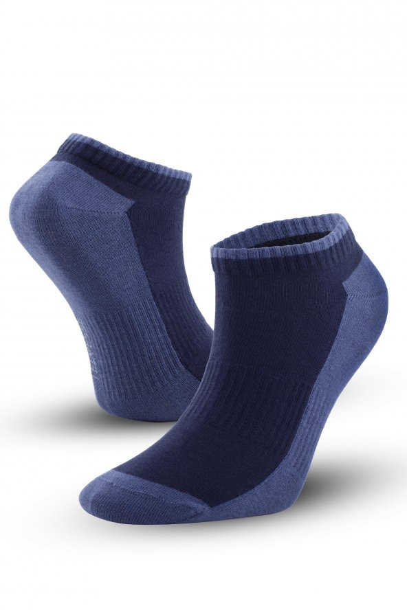 Marcher Dikişsiz Patik Çorap Spor Kısa Çift Renkli Kısa Konçlu Spor Çorabı MAVİ-LACİVERT