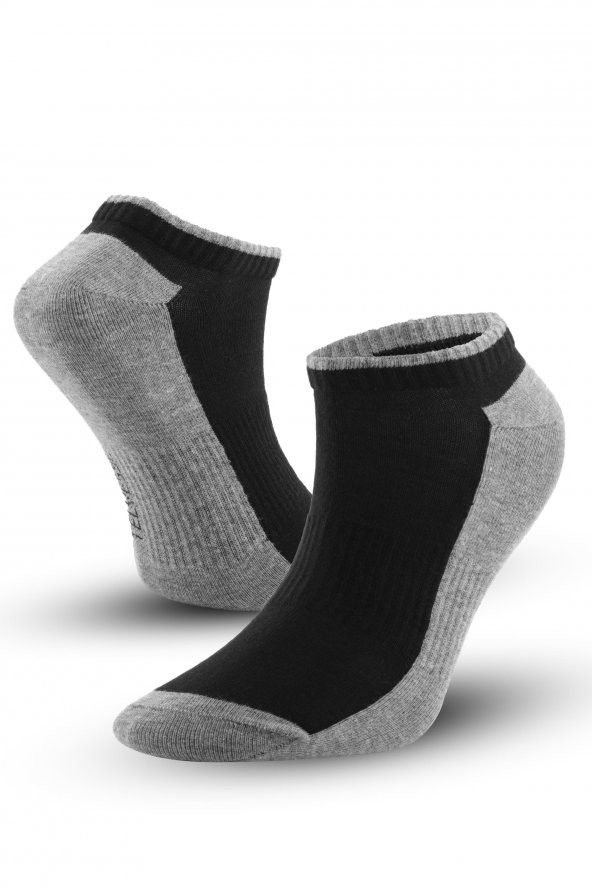 Marcher Dikişsiz Patik Çorap Spor Kısa Çift Renkli Kısa Konçlu Spor Çorabı GRİ-SİYAH