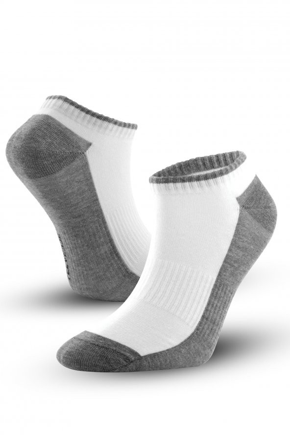 Marcher Dikişsiz Patik Çorap Spor Kısa Çift Renkli Kısa Konçlu Spor Çorabı GRİ-BEYAZ
