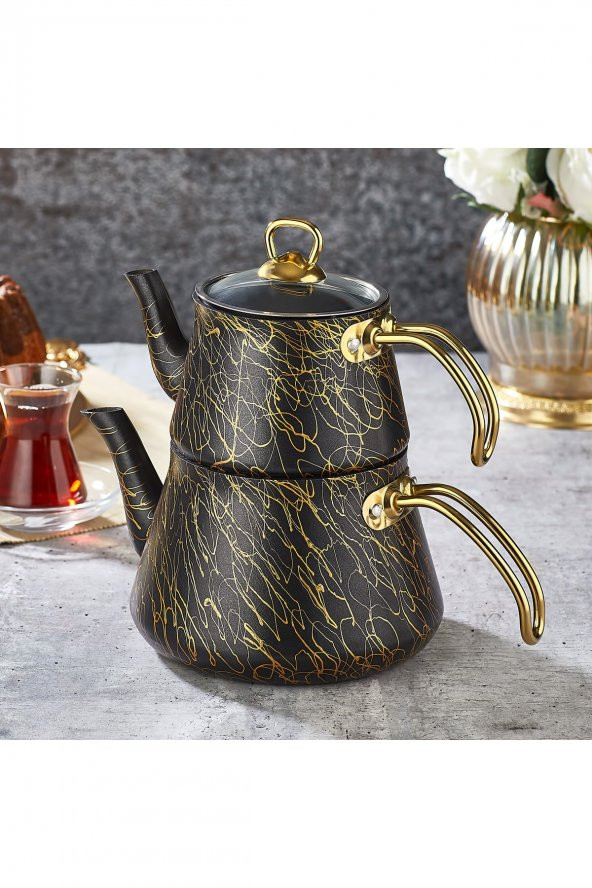 Elegance Granit Büyük Boy Çaydanlık Üst Demlik: 1 Lt Alt Demlik  2 Lt - 1