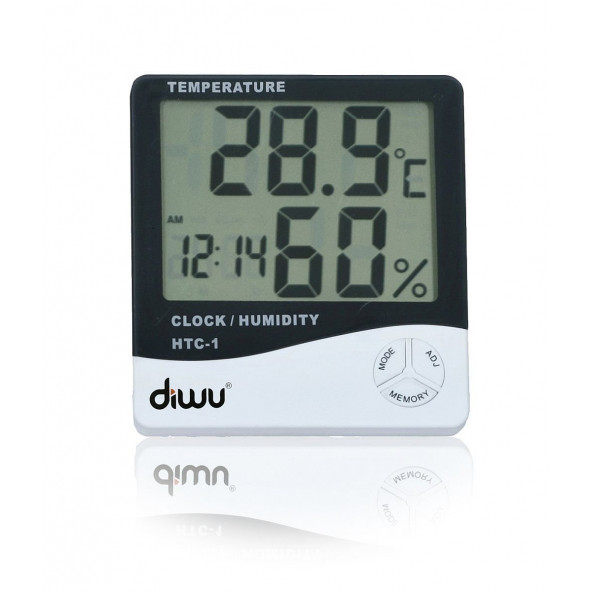 Diwu HTC-1 Saatli Termometre-Hygrometre. (Nem ve Sıcaklık Ölçer)