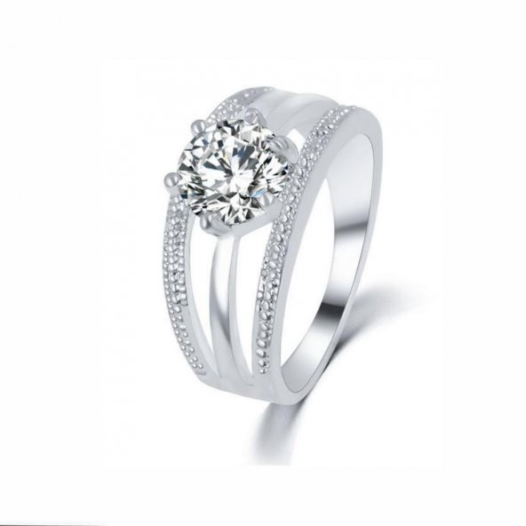 ELMAS ZİRKON BEYAZ ALTIN KAPLAMA ANELLİ ÇİÇEK YÜZÜK - 3