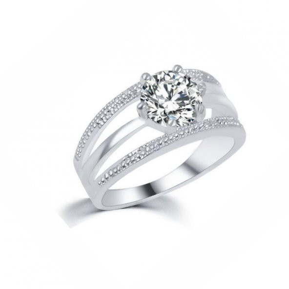 ELMAS ZİRKON BEYAZ ALTIN KAPLAMA ANELLİ ÇİÇEK YÜZÜK - 6