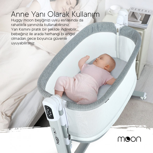 Huggy Moon Otomatik Sallanabilir Kumandalı Oyun Parkına Dönüşebilen Anne Yanı Elektrikli Beşik - 3