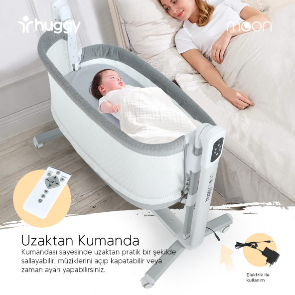 Huggy Moon Otomatik Sallanabilir Kumandalı Oyun Parkına Dönüşebilen Anne Yanı Elektrikli Beşik - 4