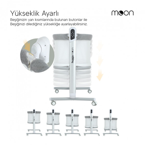 Huggy Moon Otomatik Sallanabilir Kumandalı Oyun Parkına Dönüşebilen Anne Yanı Elektrikli Beşik - 6