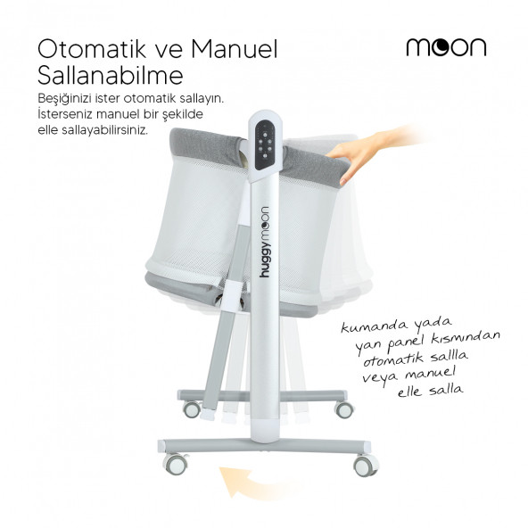 Huggy Moon Otomatik Sallanabilir Kumandalı Oyun Parkına Dönüşebilen Anne Yanı Elektrikli Beşik - 7