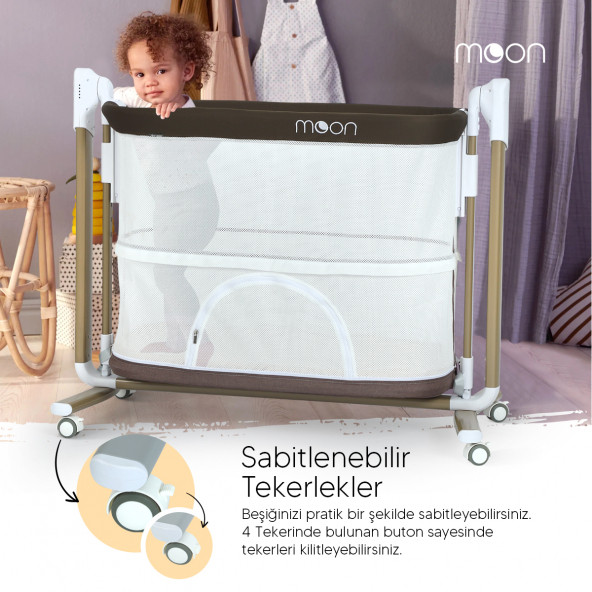 Huggy Moon Otomatik Sallanabilir Kumandalı Oyun Parkına Dönüşebilen Anne Yanı Elektrikli Beşik - 11