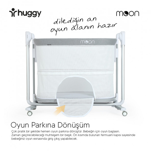 Huggy Moon Otomatik Sallanabilir Kumandalı Oyun Parkına Dönüşebilen Anne Yanı Elektrikli Beşik - 12