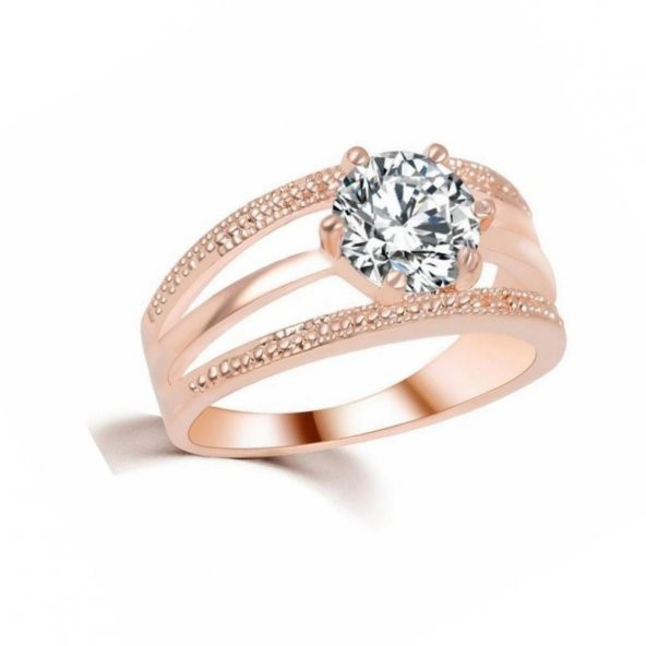 ELMAS ZİRKON ROSE GOLD KAPLAMA ANELLİ ÇİÇEK YÜZÜK - 2