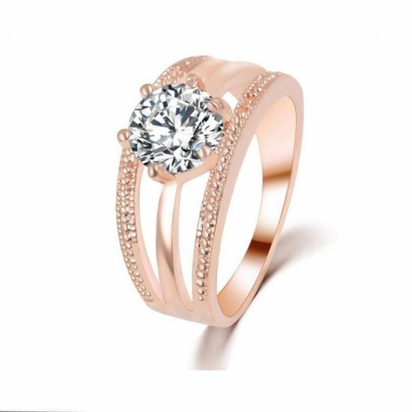 ELMAS ZİRKON ROSE GOLD KAPLAMA ANELLİ ÇİÇEK YÜZÜK - 3