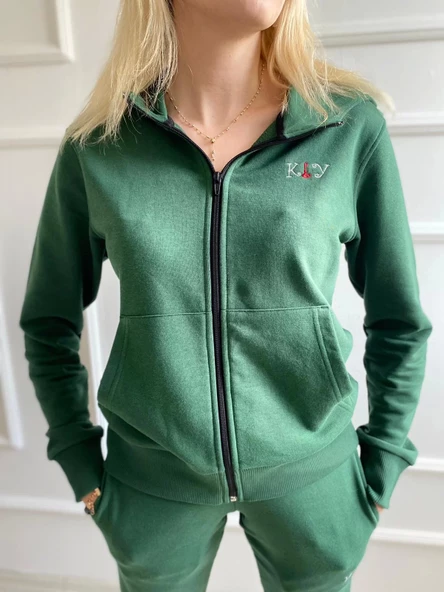 Kadın Kapüşonlu Paçası Lastikli Eşofman Takımı Yeşil - 11