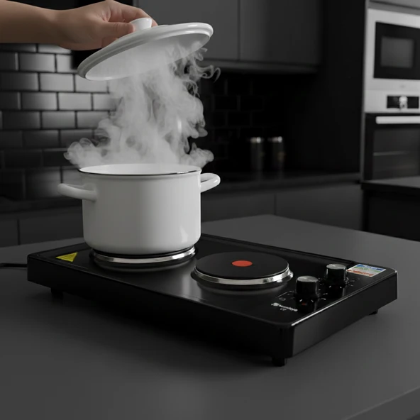 Kunhya İki Gözlü Elektrikli Ocak Siyah Emaye - Resim 3