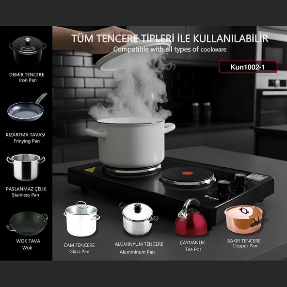 Kunhya İki Gözlü Elektrikli Ocak Siyah Emaye - Resim 4