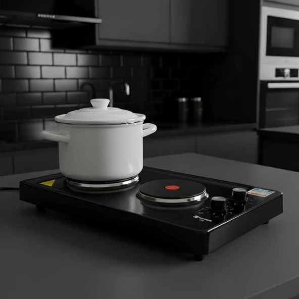 Kunhya İki Gözlü Elektrikli Ocak Siyah Emaye - Resim 2