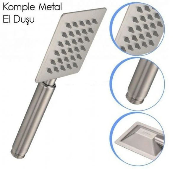 Kireç kırıcılı KARE 304 kalite paslanmaz inox düz duş başlığı tepe duş başlığı + el duşu - 2