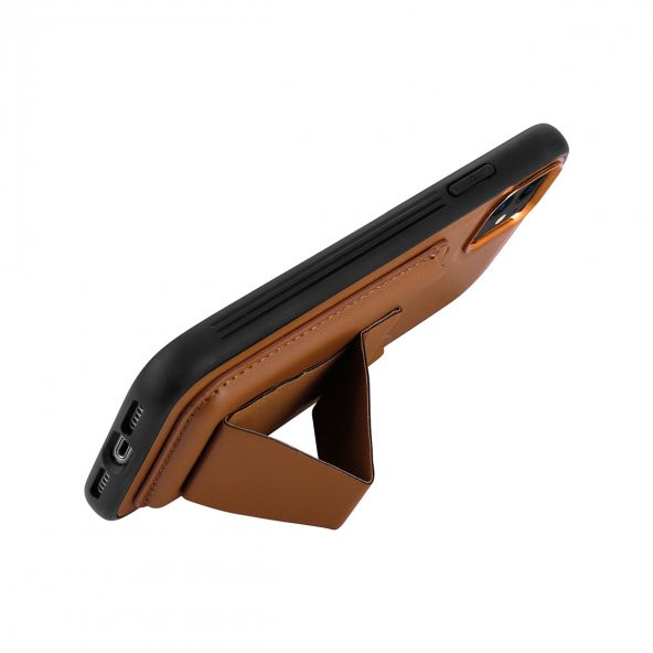 KNY Apple İphone 12 Pro Kılıf Kart Koymalı Standlı Suni Deri Memo Kapak Taba - 4