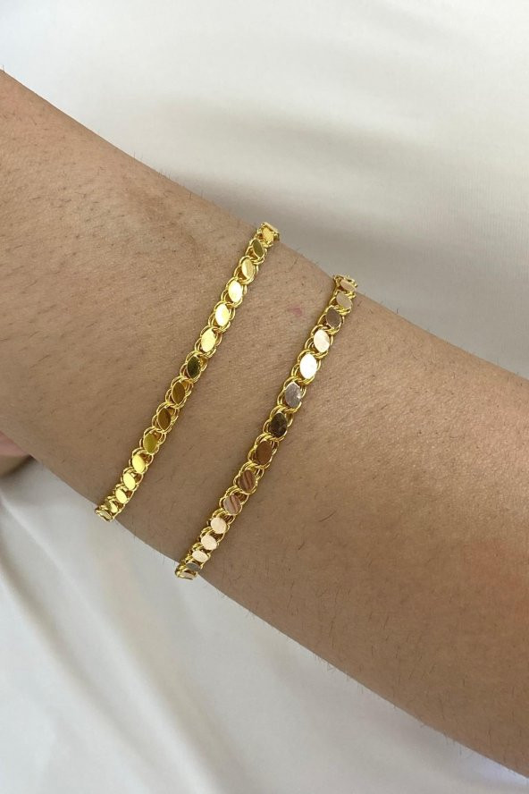14 Ayar Altın İnce Pullu Zincir Bileklik 4,5 mm - 4