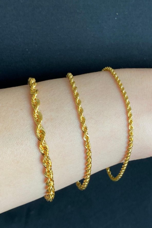 14 Ayar Altın Kalın Halat Zincir Bileklik 4 mm - 4