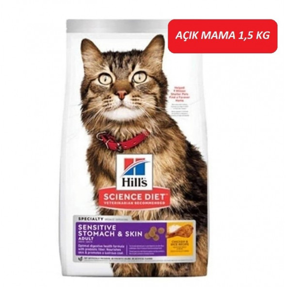 Hill's Adult Sensitive Stomach Skin Tavuklu Hassas Yetişkin Kuru Kedi Maması 1,5 KG