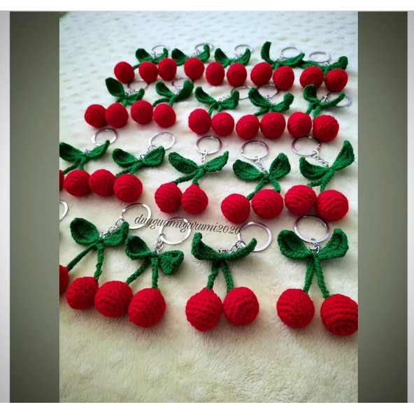 Amigurumi kiraz anahtarlık aksesuar çanta araba süsü doğum günü hediyesi hatıra - 2