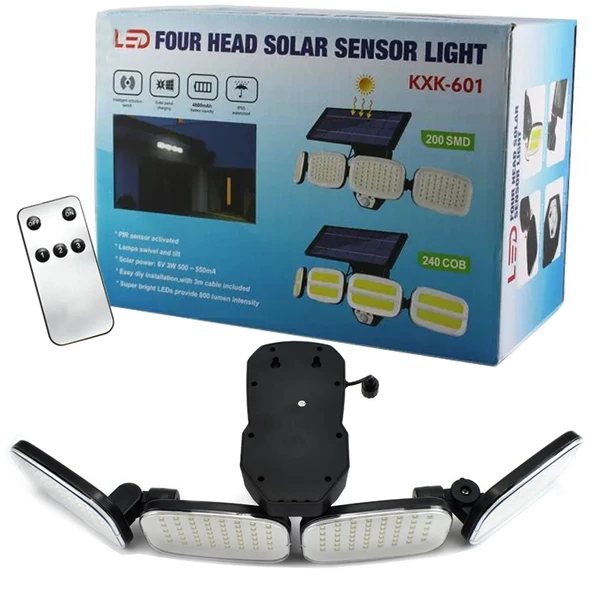 POWERMASTER PM-8048 6 VOLT - 3 WATT SOLAR PANELLİ 4 BAŞLI HAREKET SENSÖRLÜ 200 SMD LEDLİ LAMBA - 2