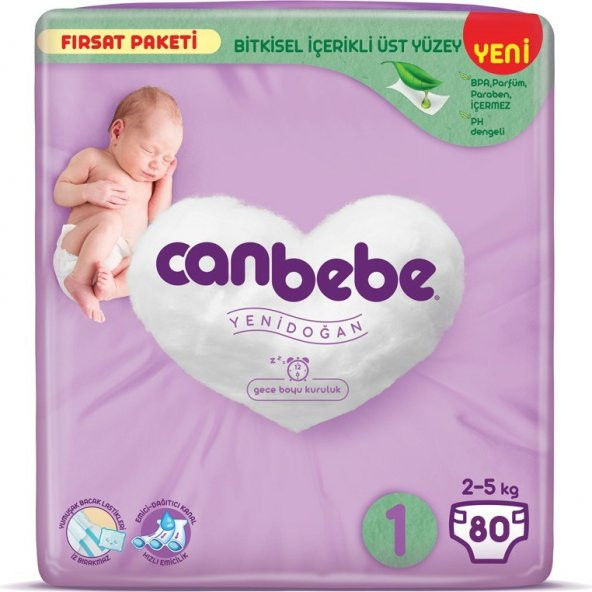 Canbebe 1 Beden Bebek Bezi Yenidoğan 2-5 kg - 80li