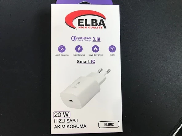 Elba ELB02-20WPD Beyaz 20W USB-C Şarj Kafa PD 3.0-QC4.0(Akıllı Koruma-Hızlı Şarj-Isıya Dayanıklı)