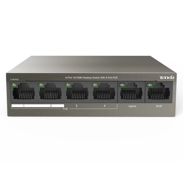 TENDA TEF1106P 2X UPLINK + 4 PORT 63 WATT POE ETHERNET SWITCH - 3