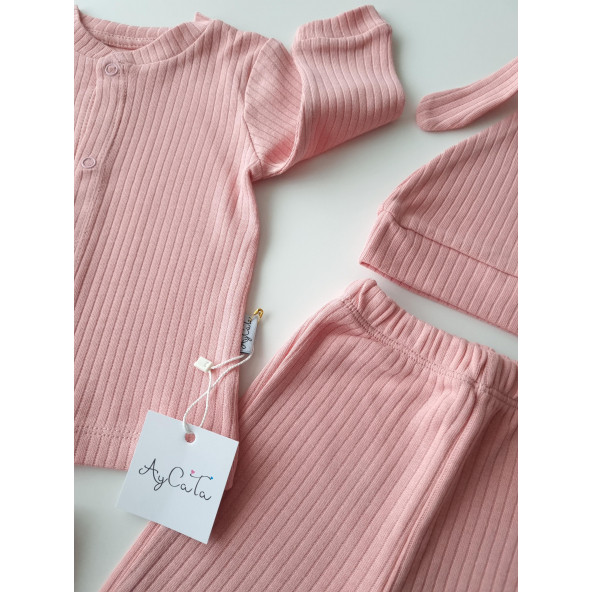 Basic Fitilli Organik Kız Bebek Hastane Çıkışı Seti Yenidoğan Kıyafeti Zıbın Takımı 0-3 Ay - 2