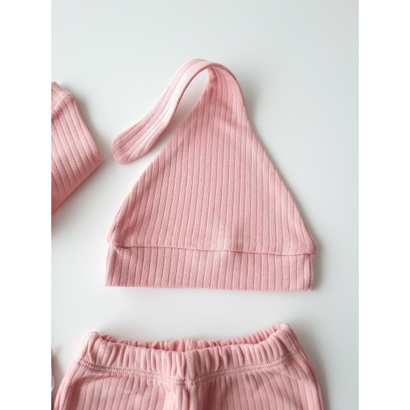 Basic Fitilli Organik Kız Bebek Hastane Çıkışı Seti Yenidoğan Kıyafeti Zıbın Takımı 0-3 Ay - 3