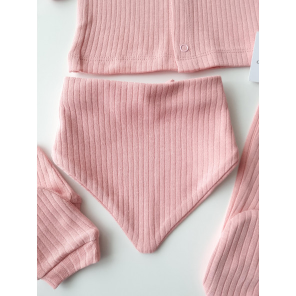 Basic Fitilli Organik Kız Bebek Hastane Çıkışı Seti Yenidoğan Kıyafeti Zıbın Takımı 0-3 Ay - 5