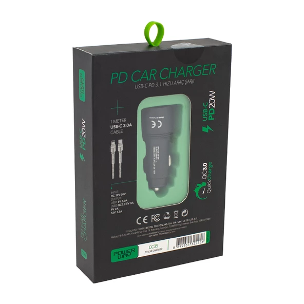 POWERWAY CC35 YENİ NESİL USB-C (IPHONE TO TYPE-C) ARAÇ ŞARJ SETİ (PD18W) - 3