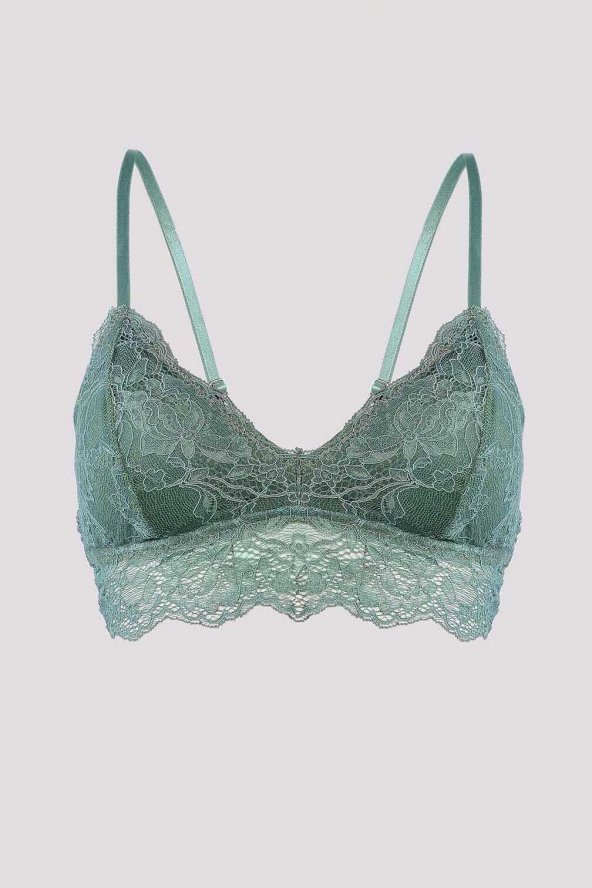 Yeşil Lace With Floral Pattern Bralet Sütyen