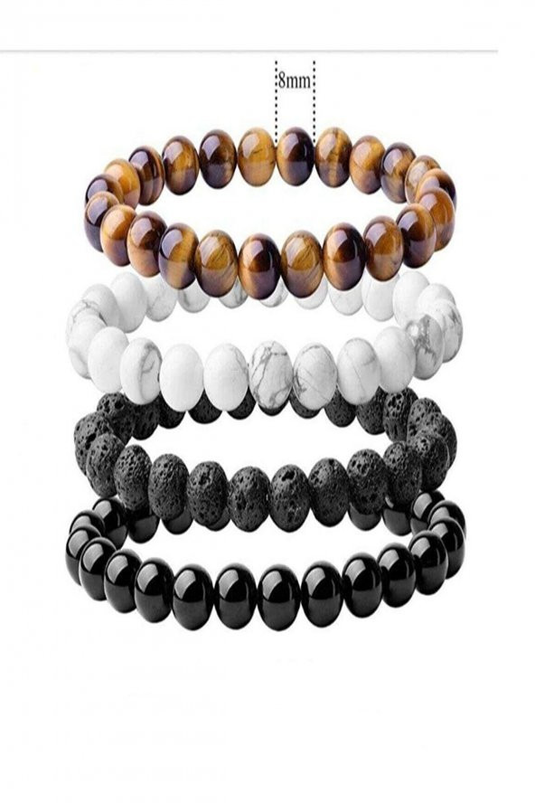 Doğal Taş 4 lü Set ( Kaplan Gözü - Beyaz Necef - Lav Taşı - Oniks )