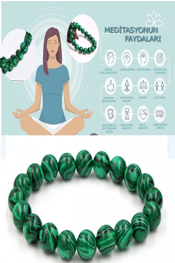 Doğal Taş Malakit Meditasyon Bilekliği - 2