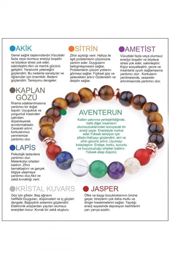 Doğal Taş Kız Öğrenci Başarı Bilekliği (Kaplangözü,Pembe Kuvars,Turkuaz, Akik,Sodalit ve Aventurin) - 2