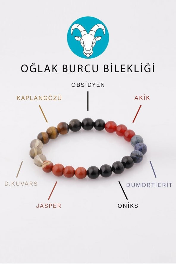 Oğlak Burcu Doğal Taş Bileklik 8 Mm Küre Kesim - Burç Bilekliği