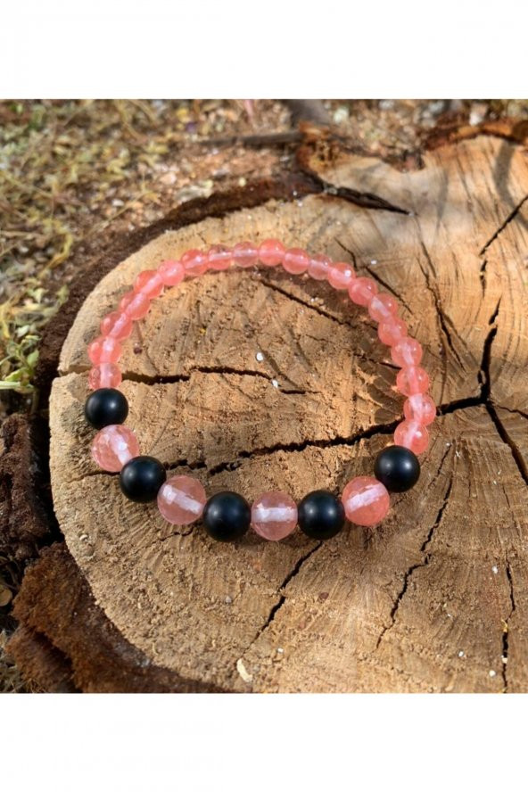 Pembe Kuvars Ve Oniks Bileklik