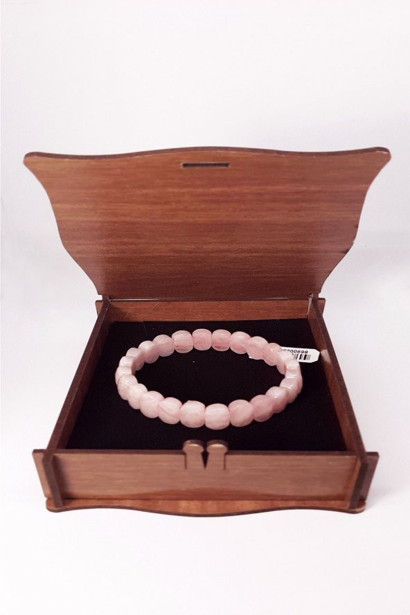Pembe Kuvars Taşı Bileklik Özel Ahşap Kutusunda