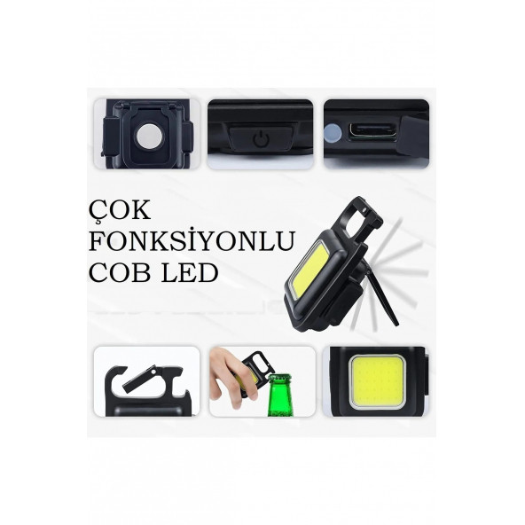 Led Anahtarlıklı El Feneri Şişe Açacağı Usbli Şarj Edilebilir Cep Boy Cob Led Modlu A11 - 2
