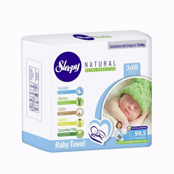 Sleepy Bebek Islak Havlu 3*60Lı Natural