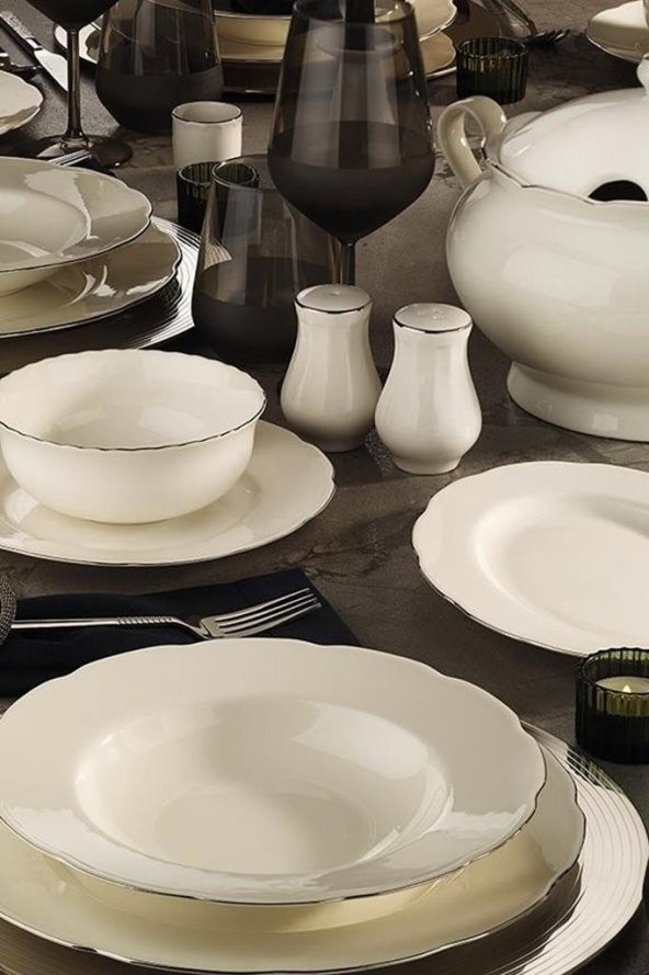 Kütahya Porselen Bone Olympos 12 Kişilik 54 Parça Yemek Takımı Platin - 2