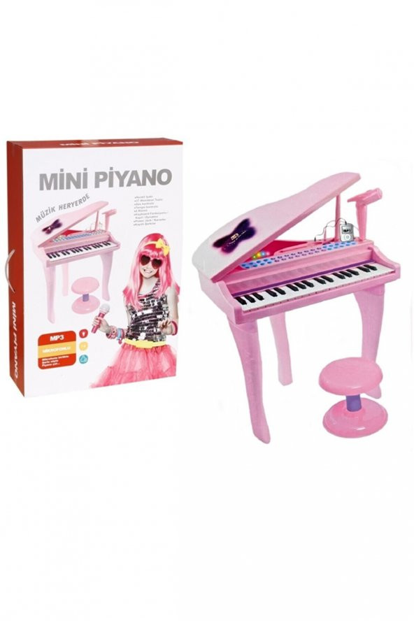 Vardem 88022 Pink Kutuda 37 Tuşlu Mini Piyano Mikrofon ve Tabureli Pembe