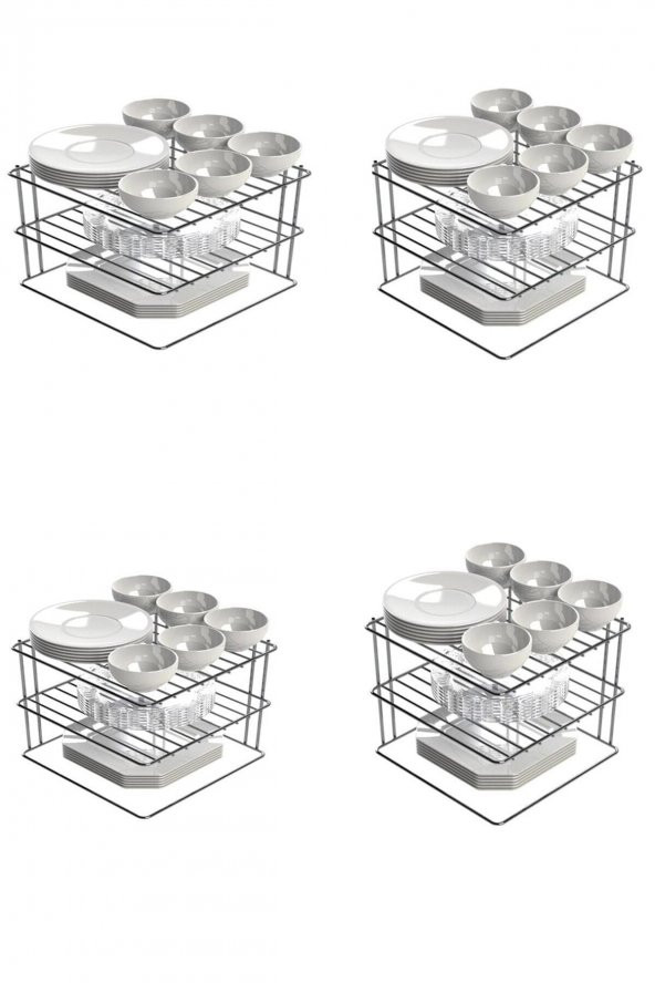 4 Adet Tabaklık 3 Katlı Dolap Içi Tabak Düzenleyici Raf