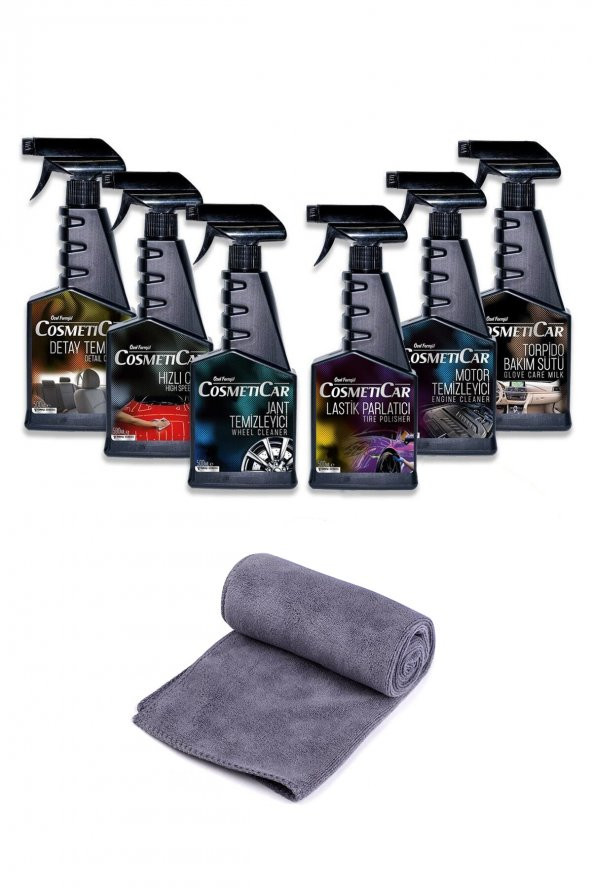 Cosmeticar 7 Parça Oto Bakım Seti 6 Adet 500ml Sprey 1 Adet 50x70Cm Büyük Boy Mikrofiber BEZ