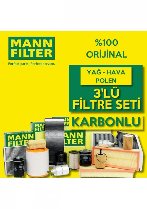 Peugeot 206+ 1.4 Mann-Filter Filtre Bakım Seti 2009-2014 3lü Karbonlu ürün görseli
