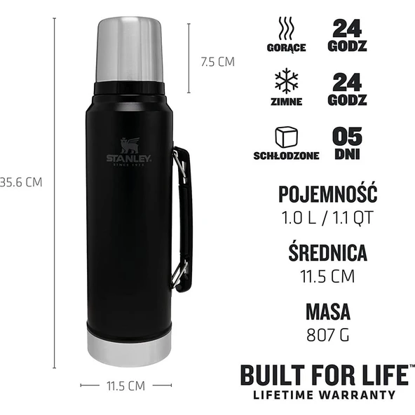 Stnaley 10-08266-002 Klasik Vakumlu 1 Litre Çelik Termos - Siyah - 3