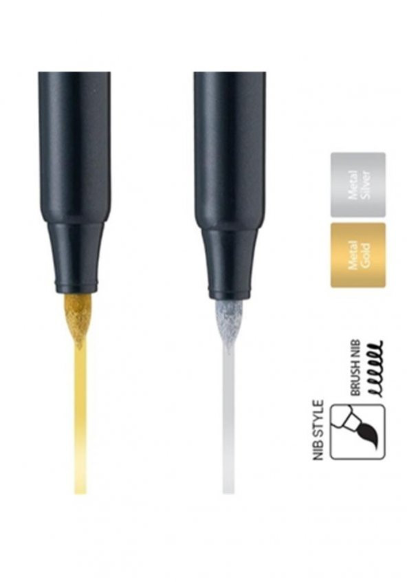 Grafik Kalemi ve Davetiye Kalemi Metalik Gümüş Gri Lineplus Dreamon 1 Adet 0.5-2.0 mm Metallic Brush - 3