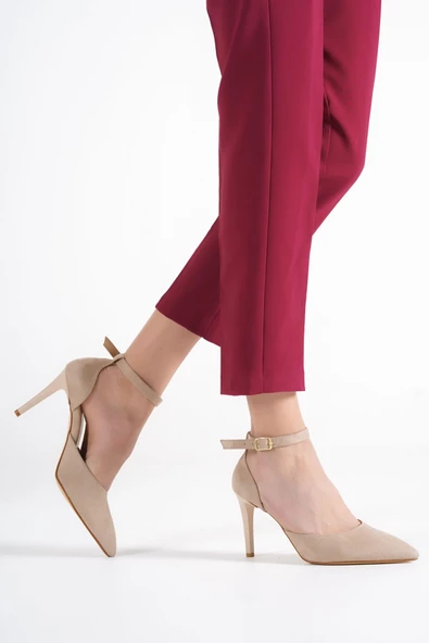 Lopez Ten Süet Stiletto Bilekten Bantlı Topuklu Ayakkabı